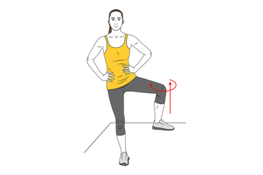 Rotación interna de cadera de pie con rodilla levantada