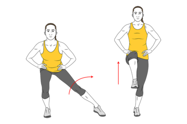 Zancada lateral y flexión de cadera arriba