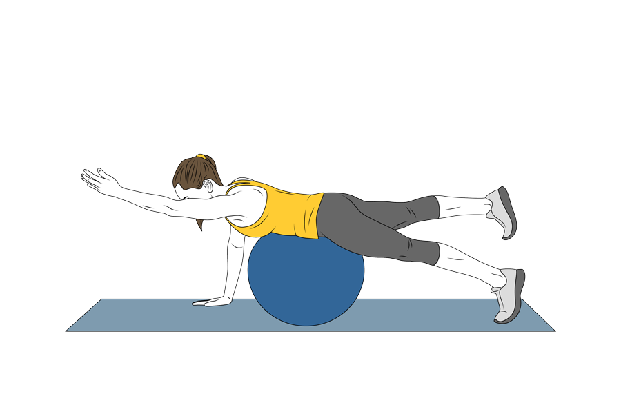 Extensió de cama i braç sobre pilota de Pilates