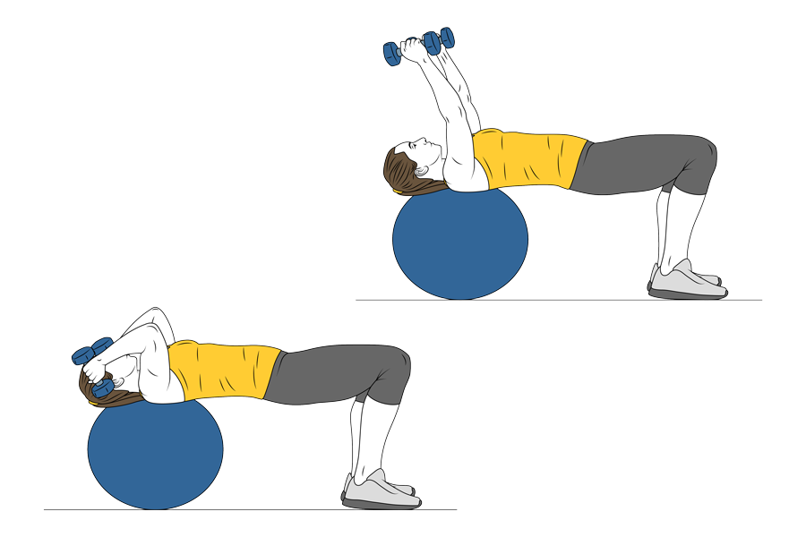 Extensió de tríceps amb manuelles sobre pilota de pilates